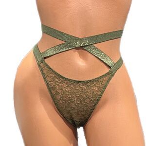 Victoria’s Secret Very Sexy Brazilian Slip Strappy High Waist Lace Panty Olive